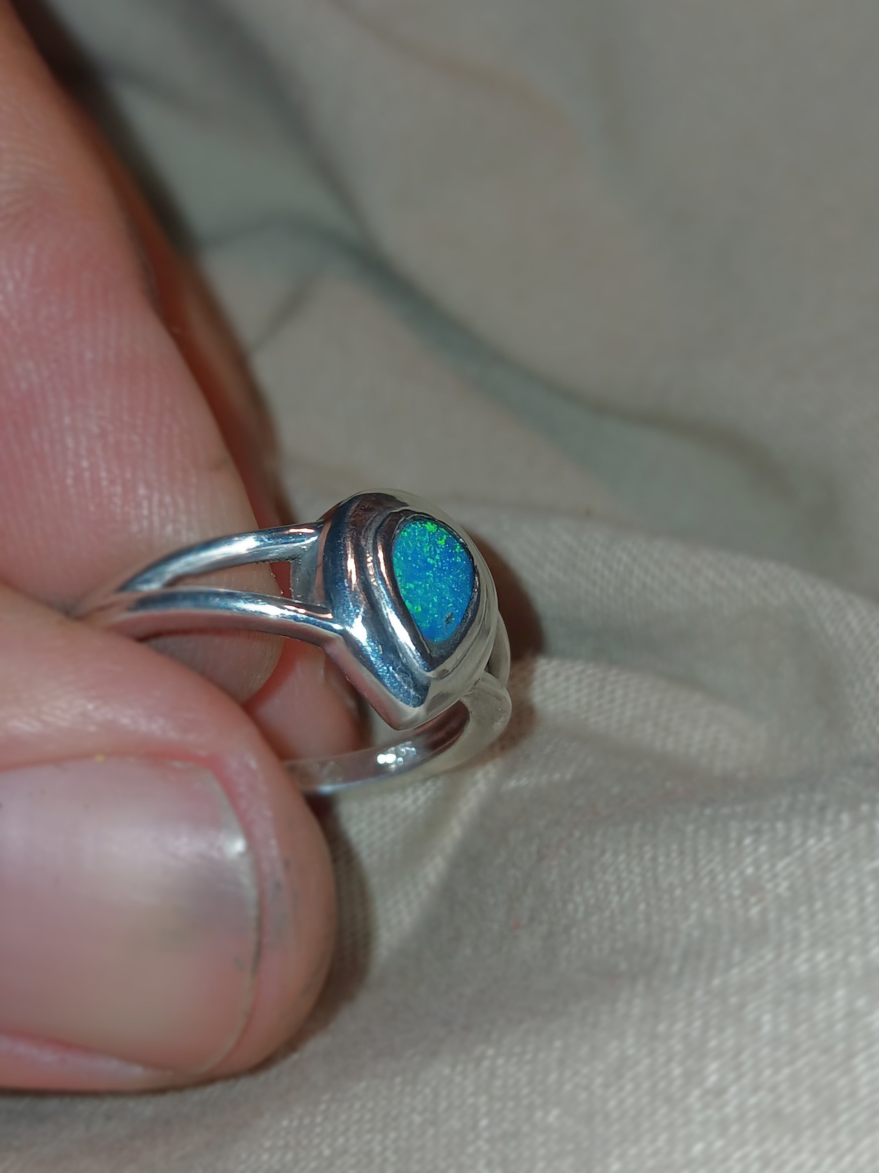 Lightning ridge silver opal ring