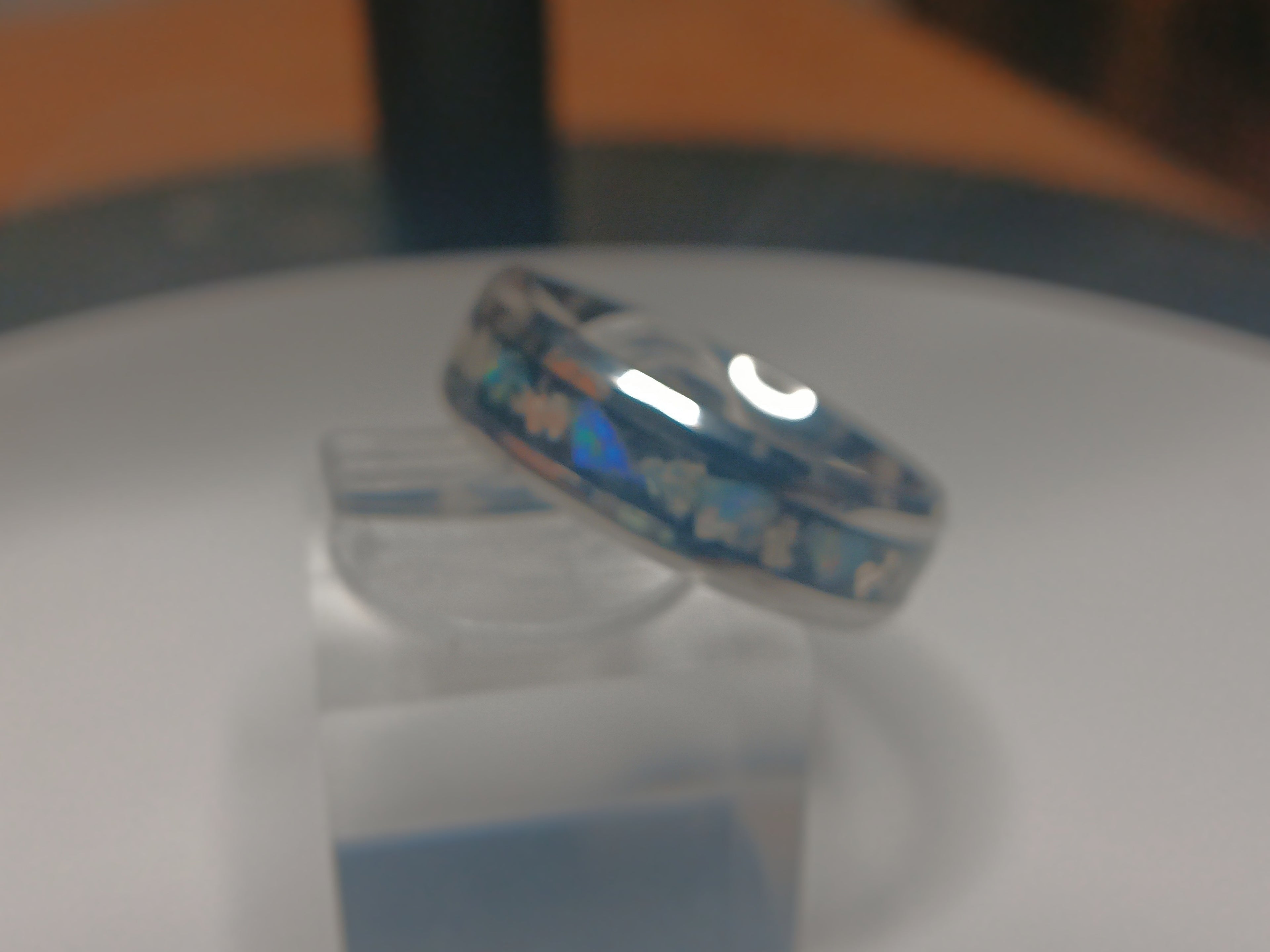 Silver crystal and opals inlay ring