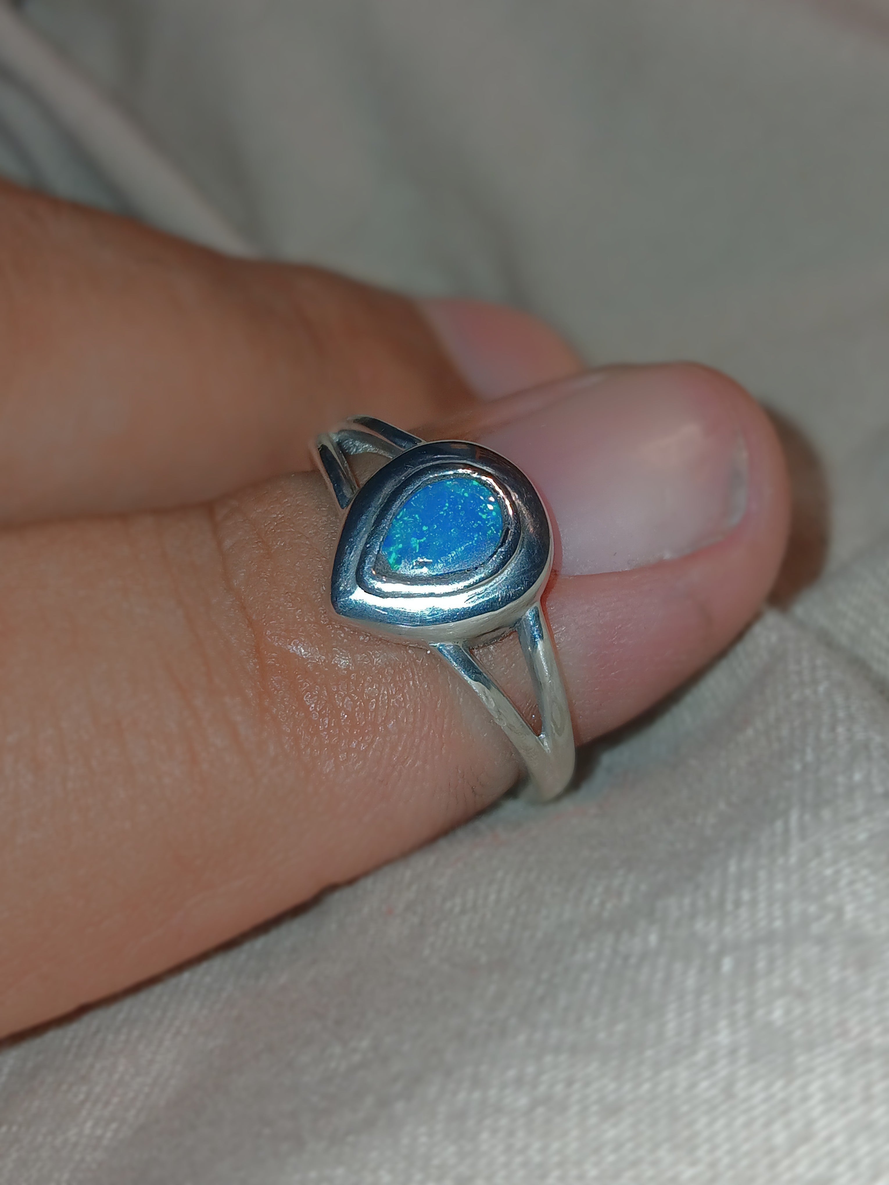 Lightning ridge silver opal ring