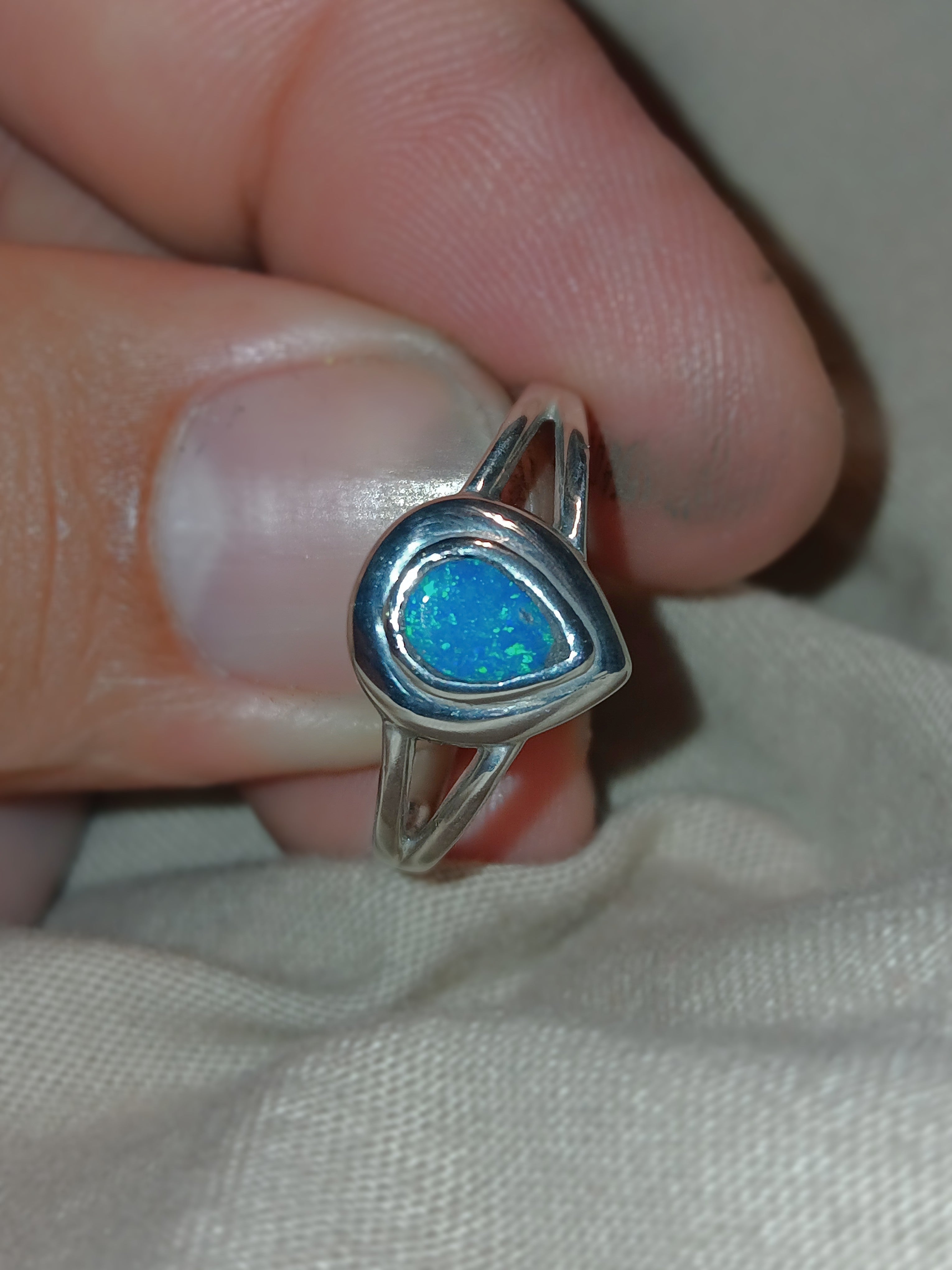 Lightning ridge silver opal ring