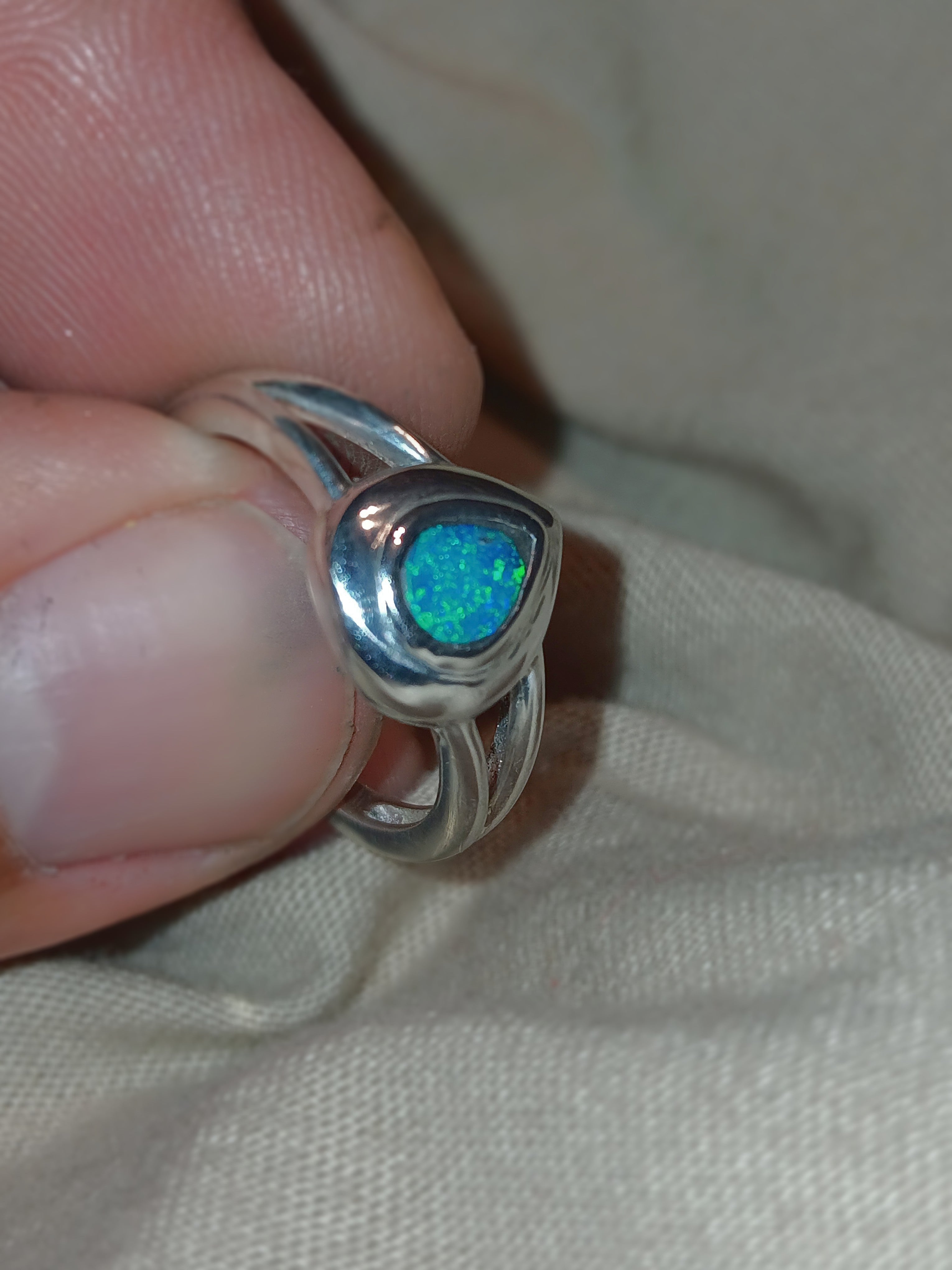 Lightning ridge silver opal ring
