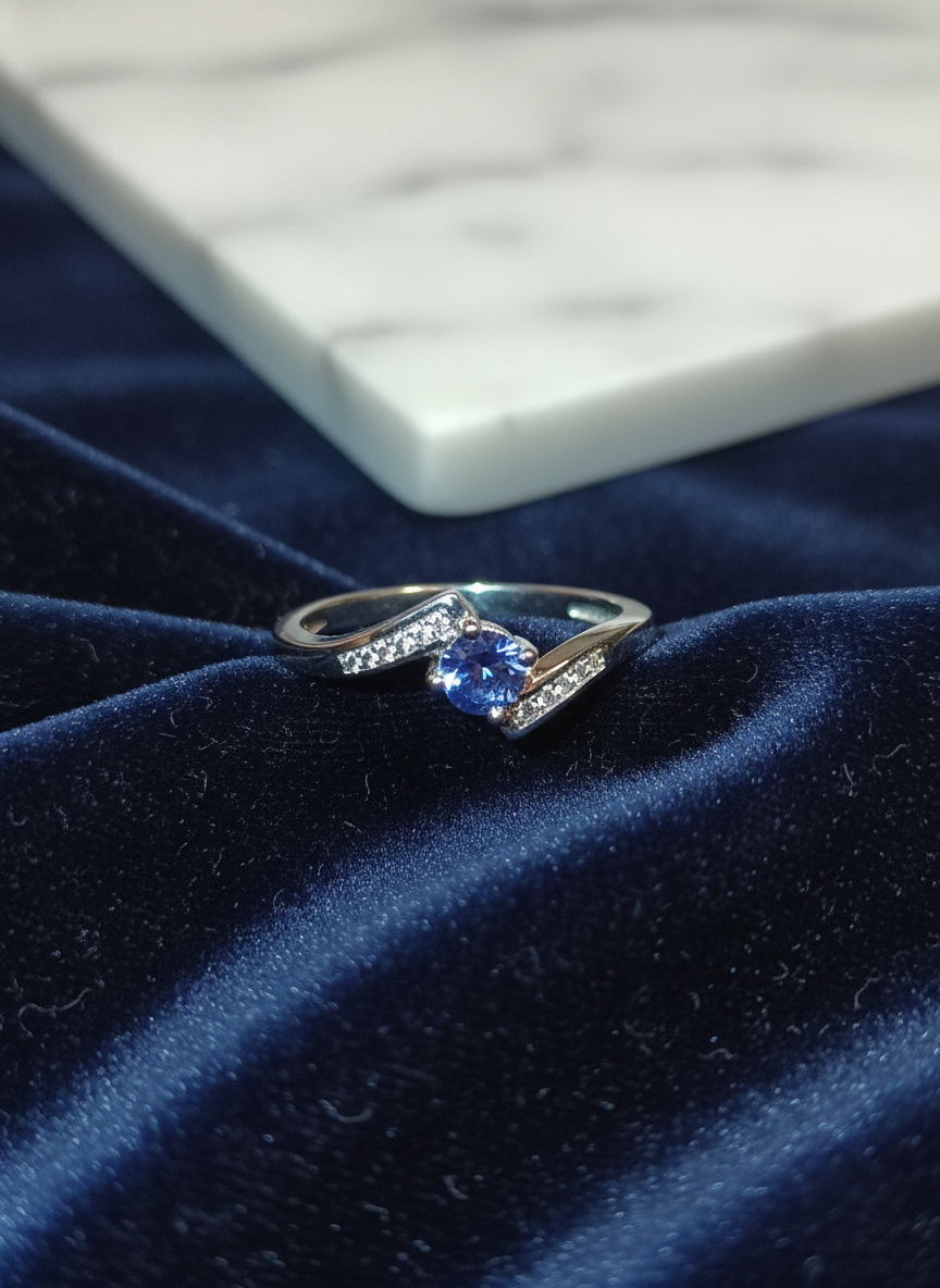 Silver tanzanite ring in elegant setting